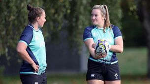 <p>ONE LAST PUSH: Enya Breen and Fiona Tuite during Ireland team training in Vancouver. Pic: INPHO/Travis Prior</p>