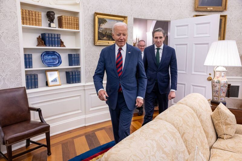 'Find me one other European prime minister who doesn't want to spend nearly an hour talking to the president of the United States,' Simon Harris said. Picture: Tasos Katopodis/Irish Government/PA