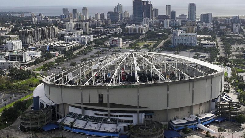Tropicana Field's roof is shredded after Hurricane Milton. Picture: Dirk Shadd/Tampa Bay Times/AP Tropicana Field's roof is shredded after Hurricane Milton. Picture: Dirk Shadd/Tampa Bay Times/AP