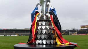 <p>PRIZED POSSESSION: The TUS Dr Harty Cup before the final between Nenagh CBS and Ardscoil Ris, of Limerick at Cusack Park in Ennis last February. Pic: John Sheridan/Sportsfile</p>