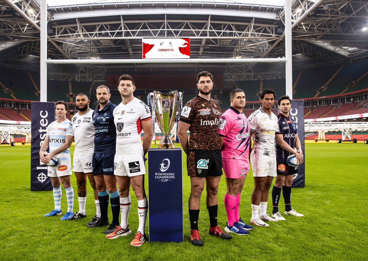 Pictured is (L-R) Racing 92’s Tristan Tedder, Toulon's Lewis Ludlam, Castres Olympique’s Tyler Ardron, Toulouse’s Blair Kinghorn, ASM Clermont Auvergne’s Rob Simmons, Stade Français' Francisco Gómez Kodela, La Rochelle’s UJ Seuteni and Union Bordeaux Bègles’ Joey Carbery. Pic: ©INPHO/Billy Stickland
