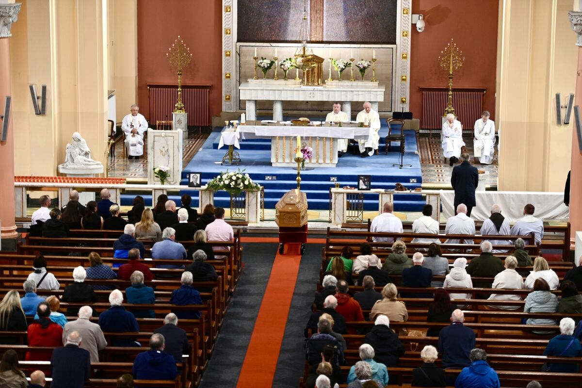 Paul O'Donoghue's funeral mass was celebrated by Canon John O’Donovan, administrator at Cathedral family of parishes, and Fr Damian O’Mahony, who both worked with Paul in the Cathedral parishes, Paul’s last full-time appointment. Picture: Larry Cummins