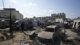 <p>The site of a deadly fire, after an Israeli strike hit a tent area in the courtyard of a hospital in the Gaza Strip Picture: Abdel Kareem Hana/AP</p> <p>The site of a deadly fire, after an Israeli strike hit a tent area in the courtyard of a hospital in the Gaza Strip Picture: Abdel Kareem Hana/AP</p>
