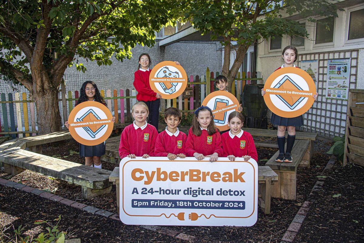 Pupils from The Harold School, Glasthule, at the launch of CyberBreak.