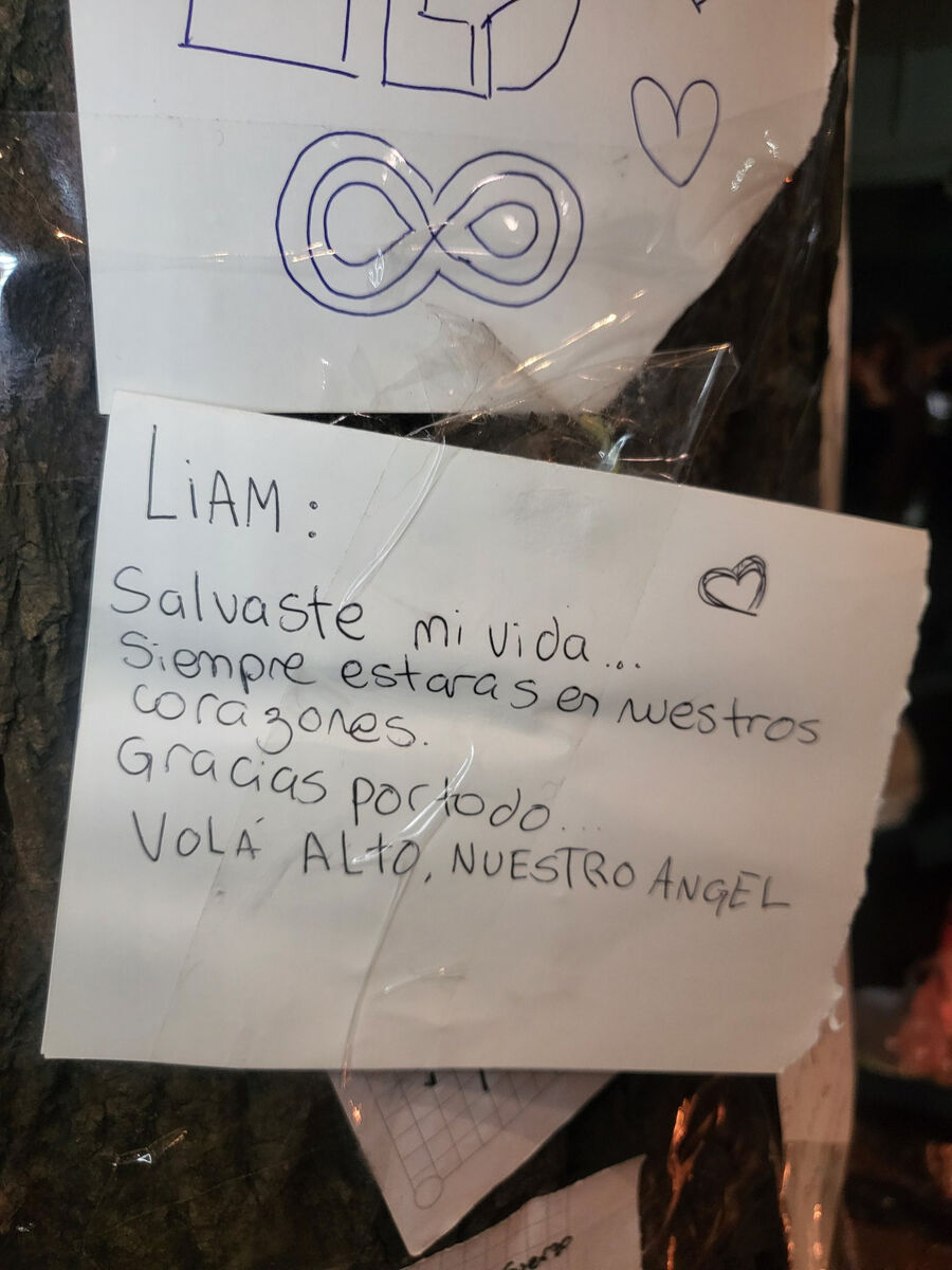 Fans holding a vigil for Liam Payne on Wednesday evening outside the Casa Sur Hotel in the Palermo neighbourhood of Buenos Aires, Argentina. Picture: Valentina Gonzalez Sandoval/PA Wire