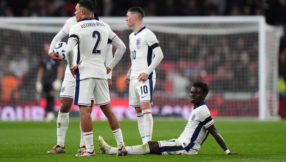England's Bukayo Saka sits in injured before leaving the game during the UEFA Nations League Group B2 match at Wembley. England's Bukayo Saka sits in injured before leaving the game during the UEFA Nations League Group B2 match at Wembley.