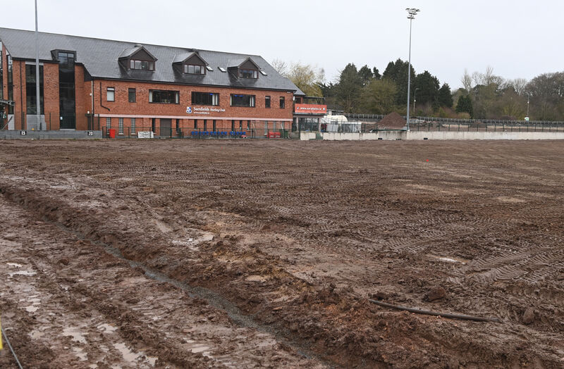  SQUARE ONE:  Work in progress to relay the main pitch and all-weather pitches and flood defence walls at Sarsfields GAA club in March. Picture; Eddie O'Hare