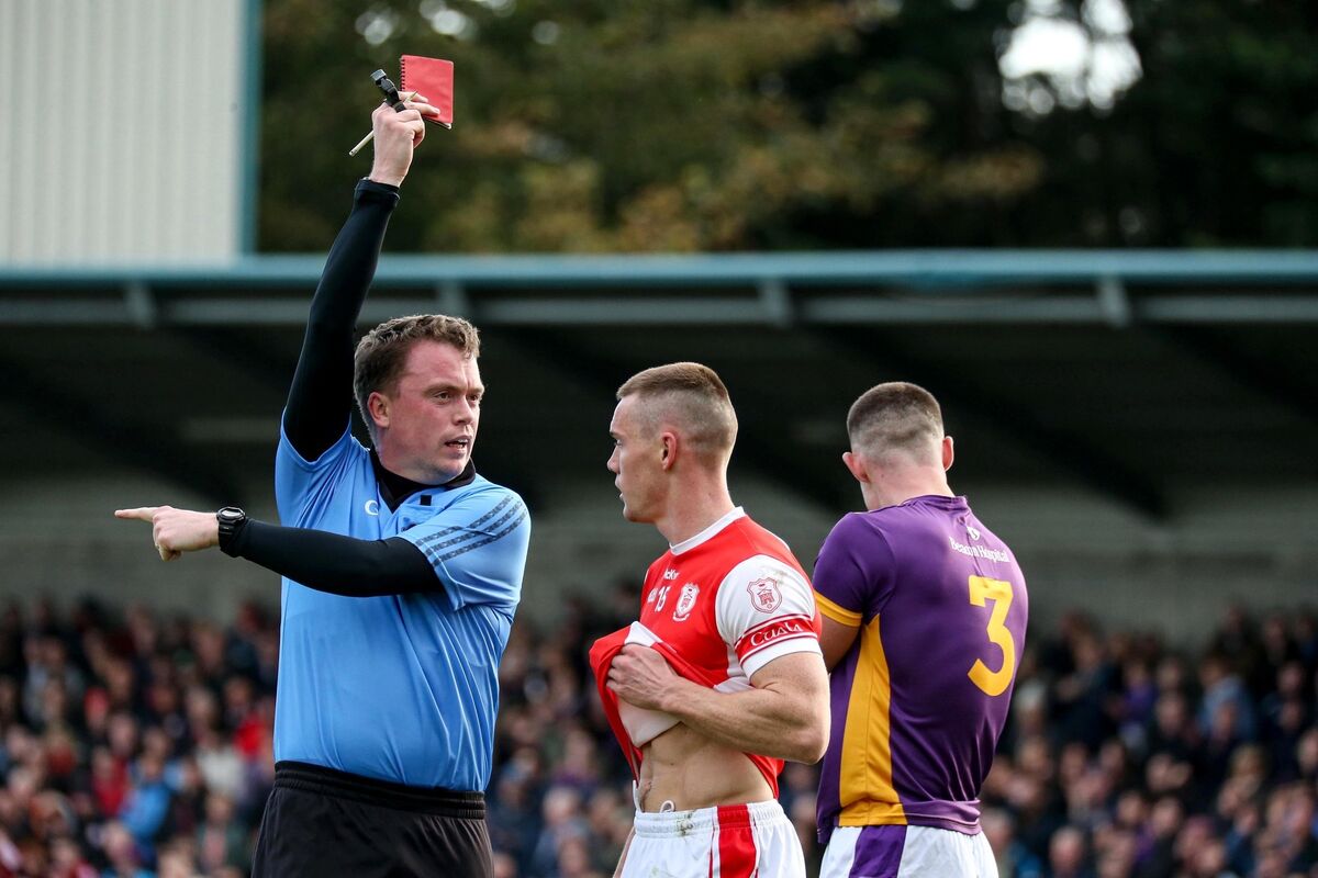 Cuala's Con O’Callaghan is shown a red card. Pic: ©INPHO/Dan Clohessy