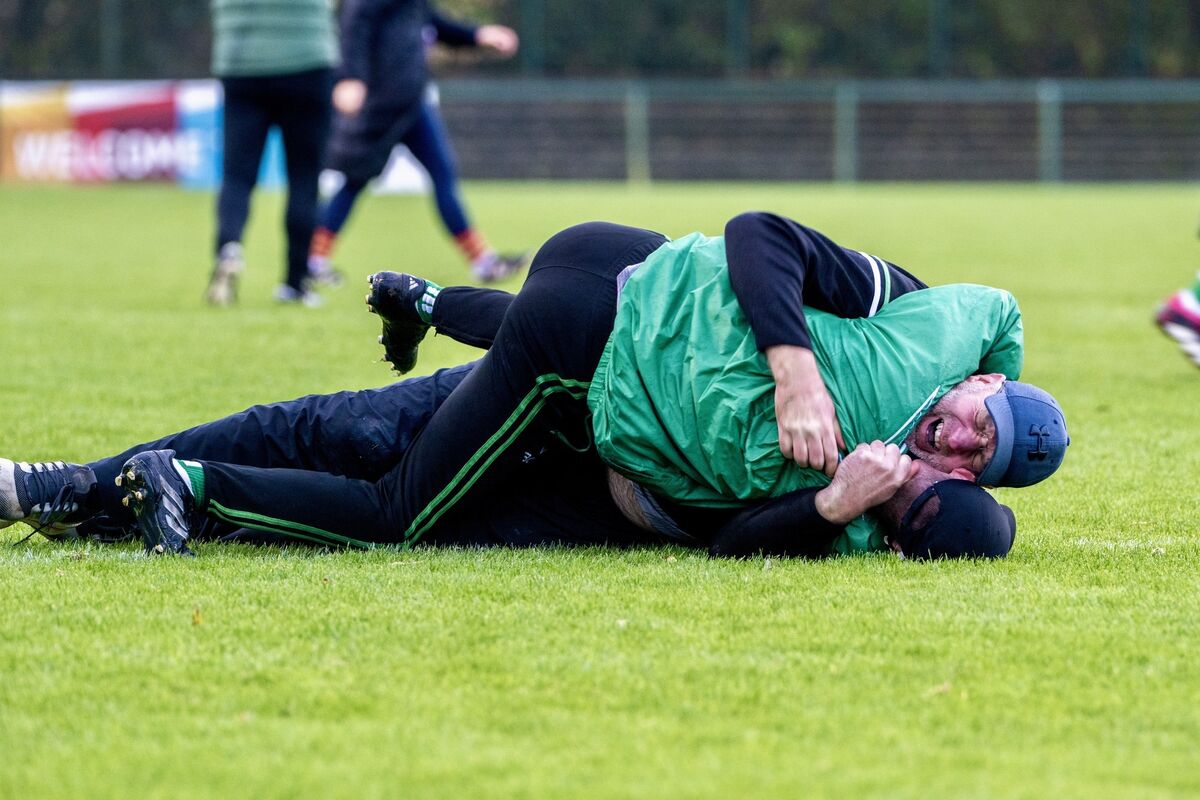 Aghada coaches overcome with emotion after winning the Ladies football Senior A final. Pic: Chani Anderson