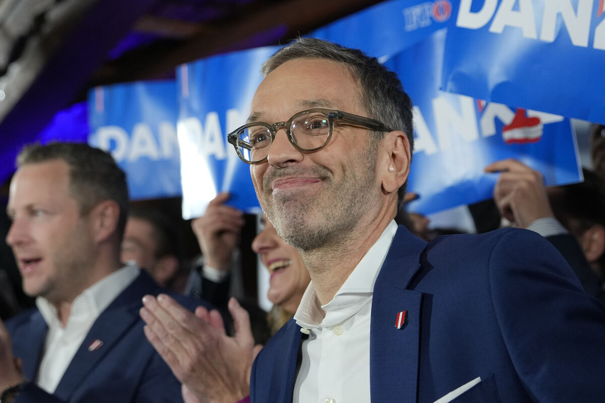 Herbert Kickl, leader of the Freedom Party of Austria, celebrates with supporters in Vienna in September after polls closed in the country's national election. The FPÖ has consistently achieved results in the double digits since 1990 and has been included in the national government multiple times. Photo: AP/Andreea Alexandru)