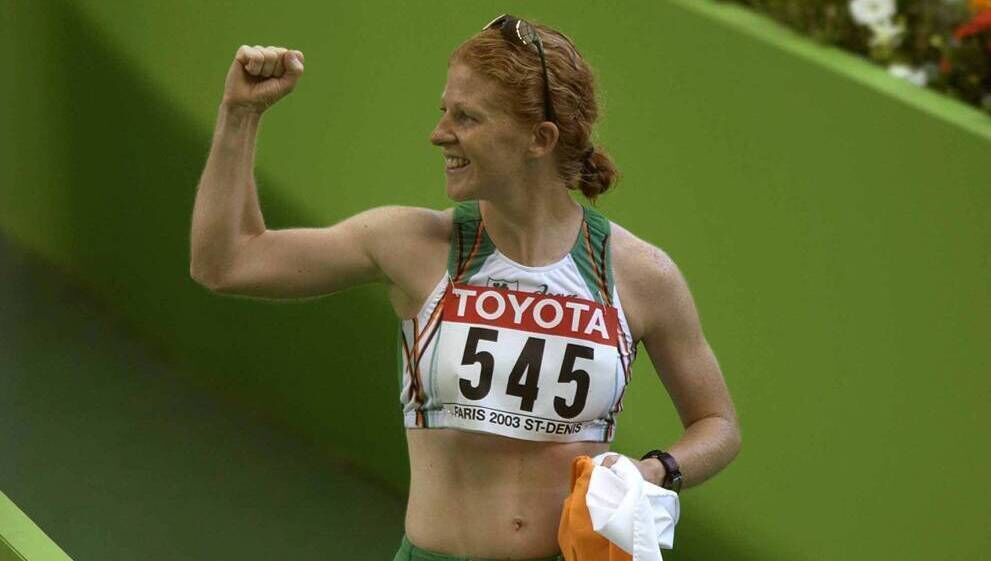 SILIVER: Gillian O'Sullivan, Ireland, (545), celebrates after winning a silver medal in the Women's 20K Walk Final. Picture: Brendan Moran / SORTSFILE 