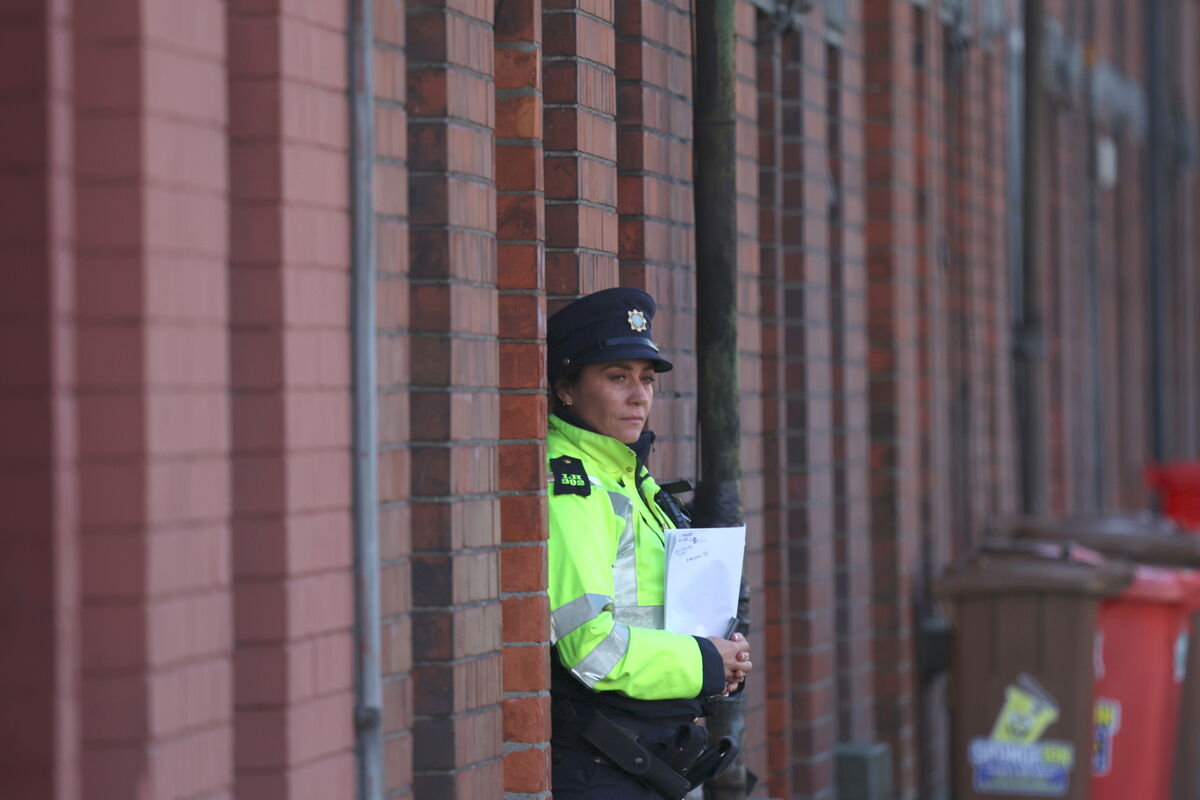  A garda officer outside a house on Emer Terrace Dundalk Co Louth on Tuesday afternoon. Picture: Stephen Collins/Collins 