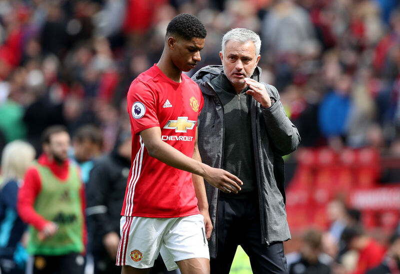 Manchester United's Marcus Rashford with Jose Mourinho. Manchester United's Marcus Rashford with Jose Mourinho.