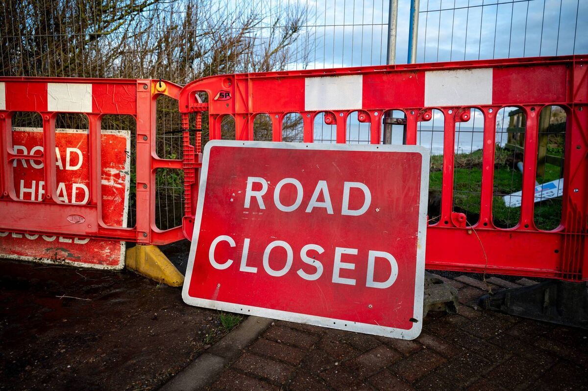 Road closure in Happisburgh, Norfolk, last December, where land is being lost to coastal erosion. 
