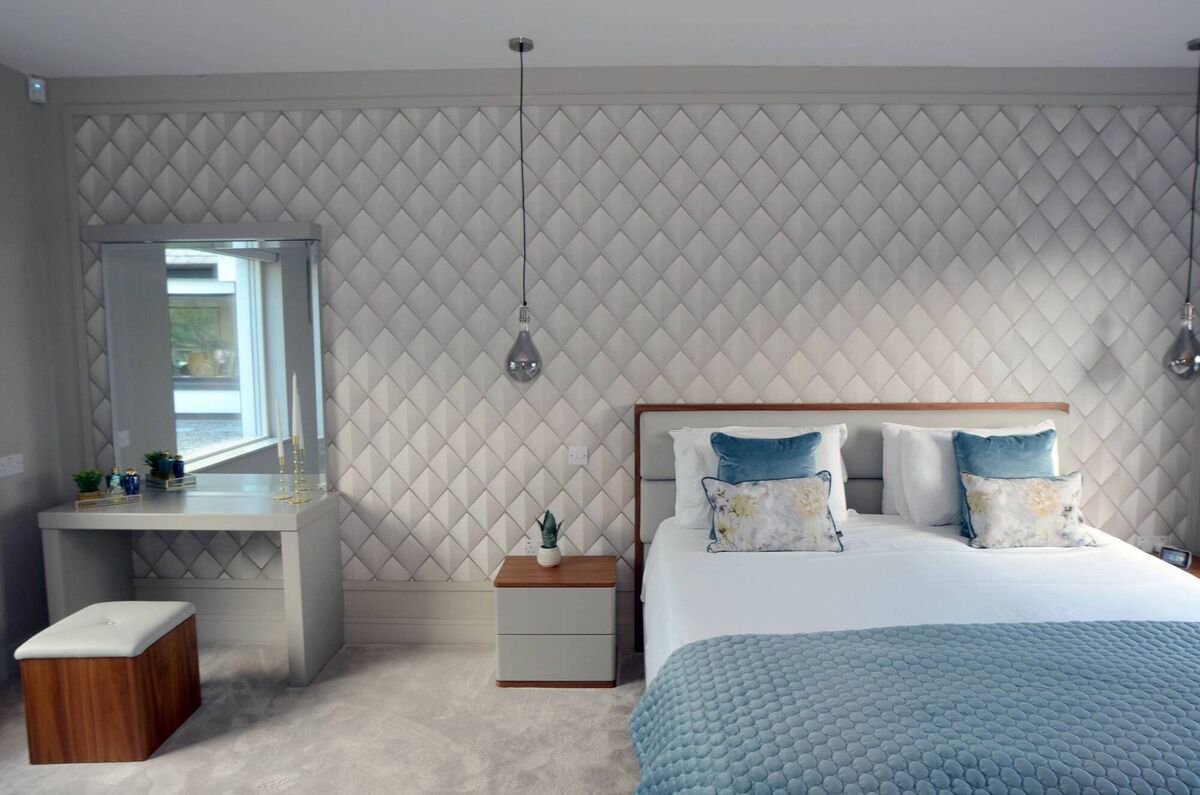 Fleetwood colour consultant Catherine Ruane chose blue tones for this bedroom in the Co Mayo residence to set a relaxing mood, with paint, beading and wallpaper. Fleetwood colour consultant Catherine Ruane chose blue tones for this bedroom in the Co Mayo residence to set a relaxing mood, with paint, beading and wallpaper.