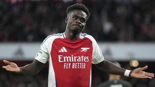 <p>Bukayo Saka broke the deadlock on Sunday (Alastair Grant/AP)</p>