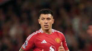 <p>Lisandro Martinez played in United’s defeat at West Ham (Martin Rickett/PA)</p>