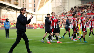 <p>Brentford manager Thomas Frank applauds fans following the Premier League win over Ipswich at the Gtech Community Stadium. Pic: Rhianna Chadwick/PA Wire. </p>