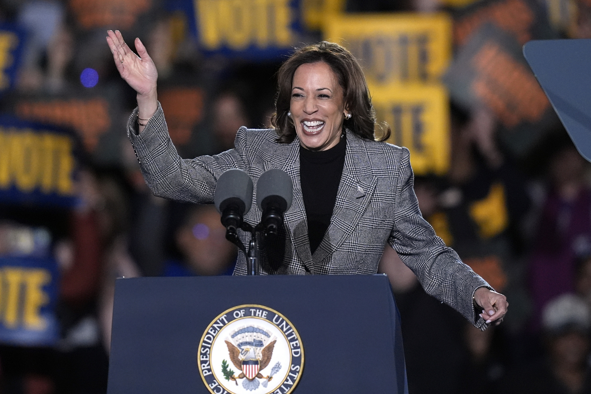 Maggie Rogers joins Kamala Harris in Michigan to fire up university-age voters