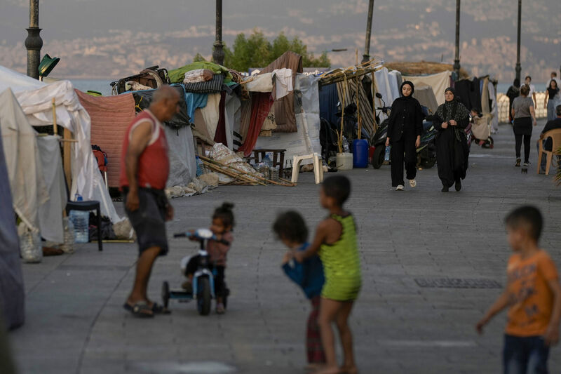 Tents set up as temporary shelters by displaced families fleeing the Israeli airstrikes in the south and Dahiyeh, Beirut, Lebanon. Picture: AP /Bilal Hussein