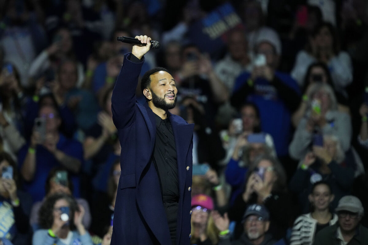 John Legend performs at a campaign rally for Kamala Harris: 'If a song could denote victory at the ballot box, this would have been a landslide.' Picture: AP/Matt Rourke