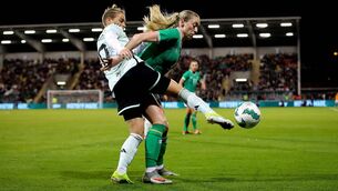 <p>CHANCE OF REDEMPTION: Ireland’s Megan Connolly and Jessica Fishlock of Wales in action during a friendly at Tallaght Stadium. Mandatory Credit ©INPHO/Ryan Byrne</p>