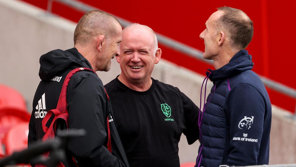 BACK TO THE FUTURE: Former Munster head coach Graham Rowntree with then-London Irish Director of Rugby Declan Kidney and Ian Costello. Pic: Ben Brady/Inpho