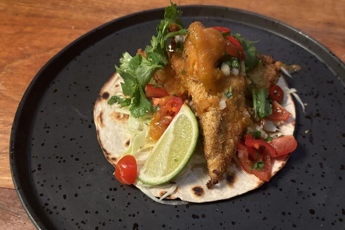 Crispy Chicken Tostada with Salsa Roja