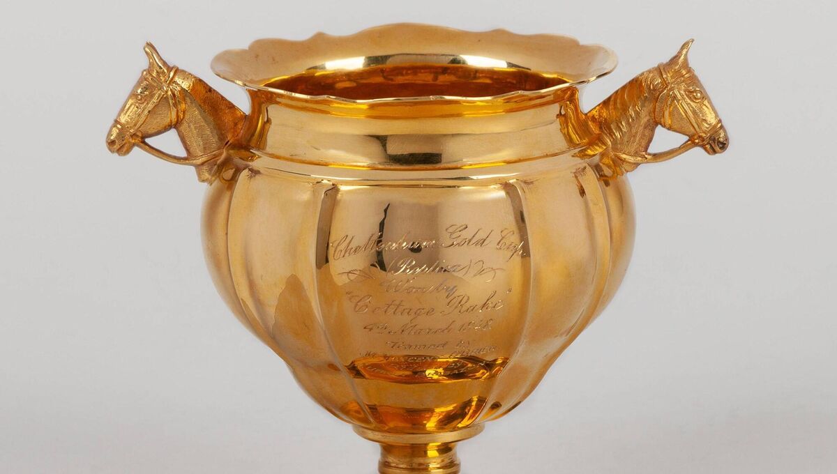 1948 Gold Cup won by Cottage Rake which goes up for sale in the 'Race to History' specialist horseracing memorabilia auction 1948 Gold Cup won by Cottage Rake which goes up for sale in the 'Race to History' specialist horseracing memorabilia auction