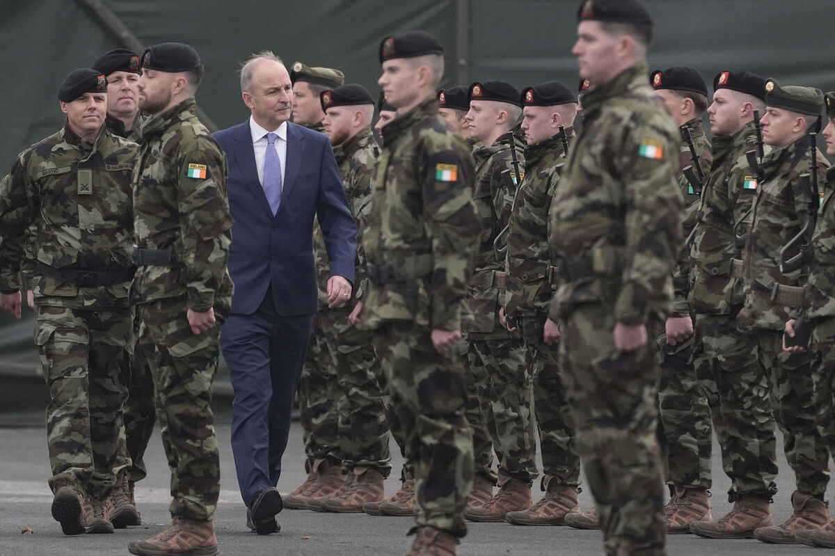Tánaiste and Minister for Defence, Micheál Martin, at a review of the men and women of the 125th Infantry Battalion at Custume Barracks, Athlone, Co Westmeath, ahead of their six-month deployment to South Lebanon. Picture: Brian Lawless/PA Wire Tánaiste and Minister for Defence, Micheál Martin, at a review of the men and women of the 125th Infantry Battalion at Custume Barracks, Athlone, Co Westmeath, ahead of their six-month deployment to South Lebanon. Picture: Brian Lawless/PA Wire
