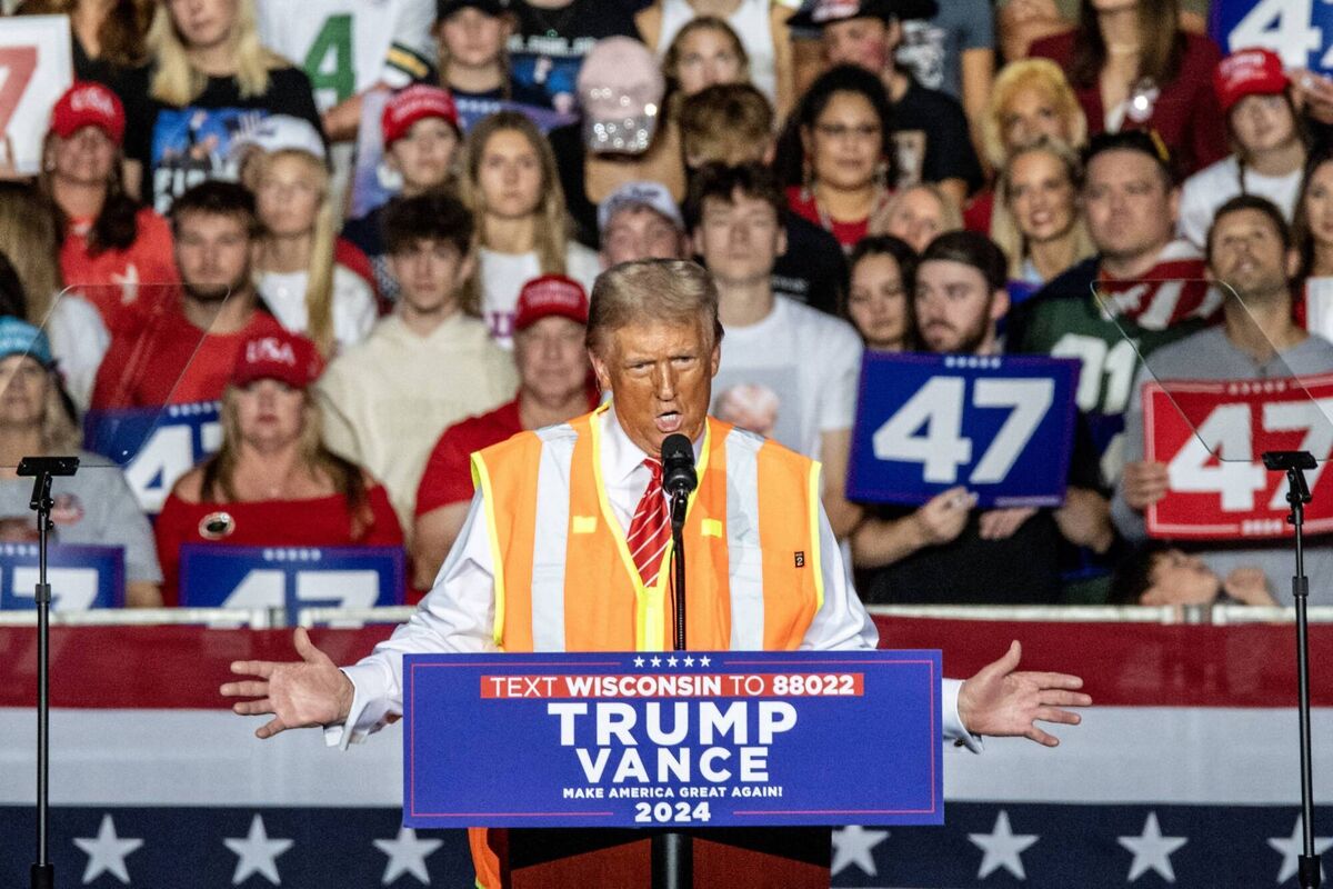 Former US president and Republican presidential nominee Donald Trump speaks at a campaign rally at Resch Center in Green Bay, Wisconsin, on October 30, 2024.