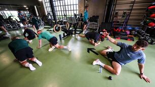 <p>REENERGISED: Hugo Keenan gets to work in the gym.Pic: ©INPHO/Billy Stickland</p>