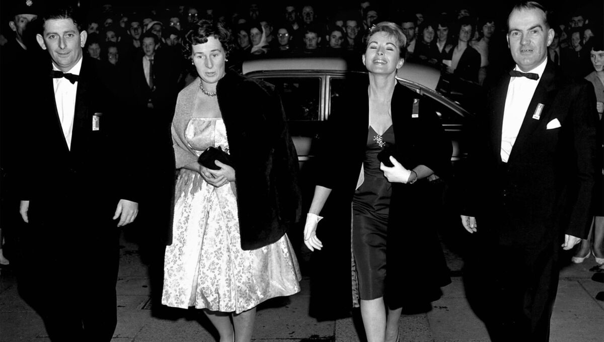 Actress Jean Seberg is accompanied by festival director Dermot Breen and his wife Vida and Donal Crosbie of the Irish Examiner in 1961.