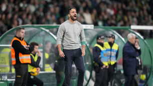 <p>INCOMING: Sporting's head coach Ruben Amorim shouts instructions. Pic: Armando Franca/AP</p>