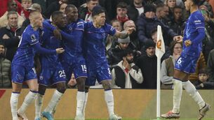 <p>HONOURS EVEN: Chelsea's Moises Caicedo celebrates after scoring the equaliser. Pic: AP Photo/Ian Hodgson.</p>