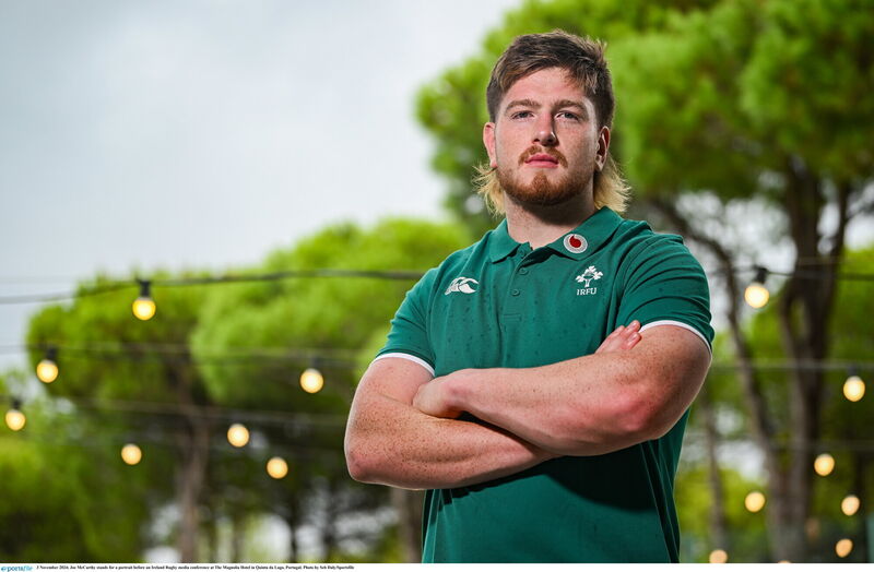 Joe McCarthy stands for a portrait before an Ireland Rugby media conference at The Magnolia Hotel in Quinta da Lago, Portugal. Pic: Seb Daly/Sportsfile Joe McCarthy stands for a portrait before an Ireland Rugby media conference at The Magnolia Hotel in Quinta da Lago, Portugal. Pic: Seb Daly/Sportsfile