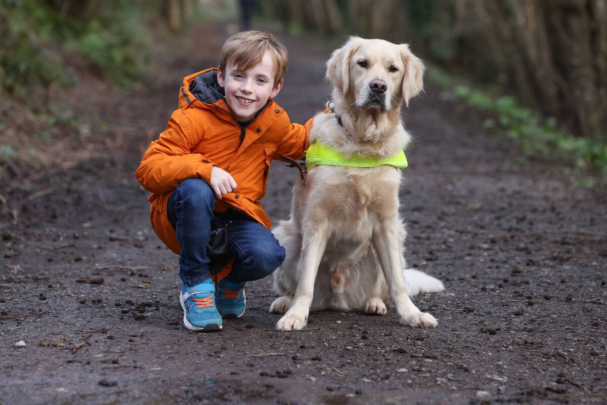 Max O'Keefe from County Clare with mobility assistance dog Nicky.