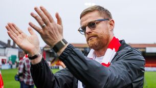 <p>DUFF DELIGHT: Shelbourne manager Damien Duff applauds the fans during the homecoming. Pic: ©INPHO/Tom Maher</p>