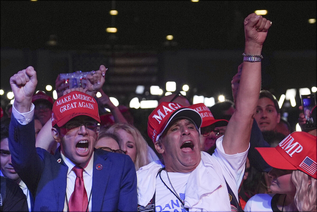 Supporters arrive at an election night watch party for Republican presidential nominee former President Donald Trump. Picture: AP