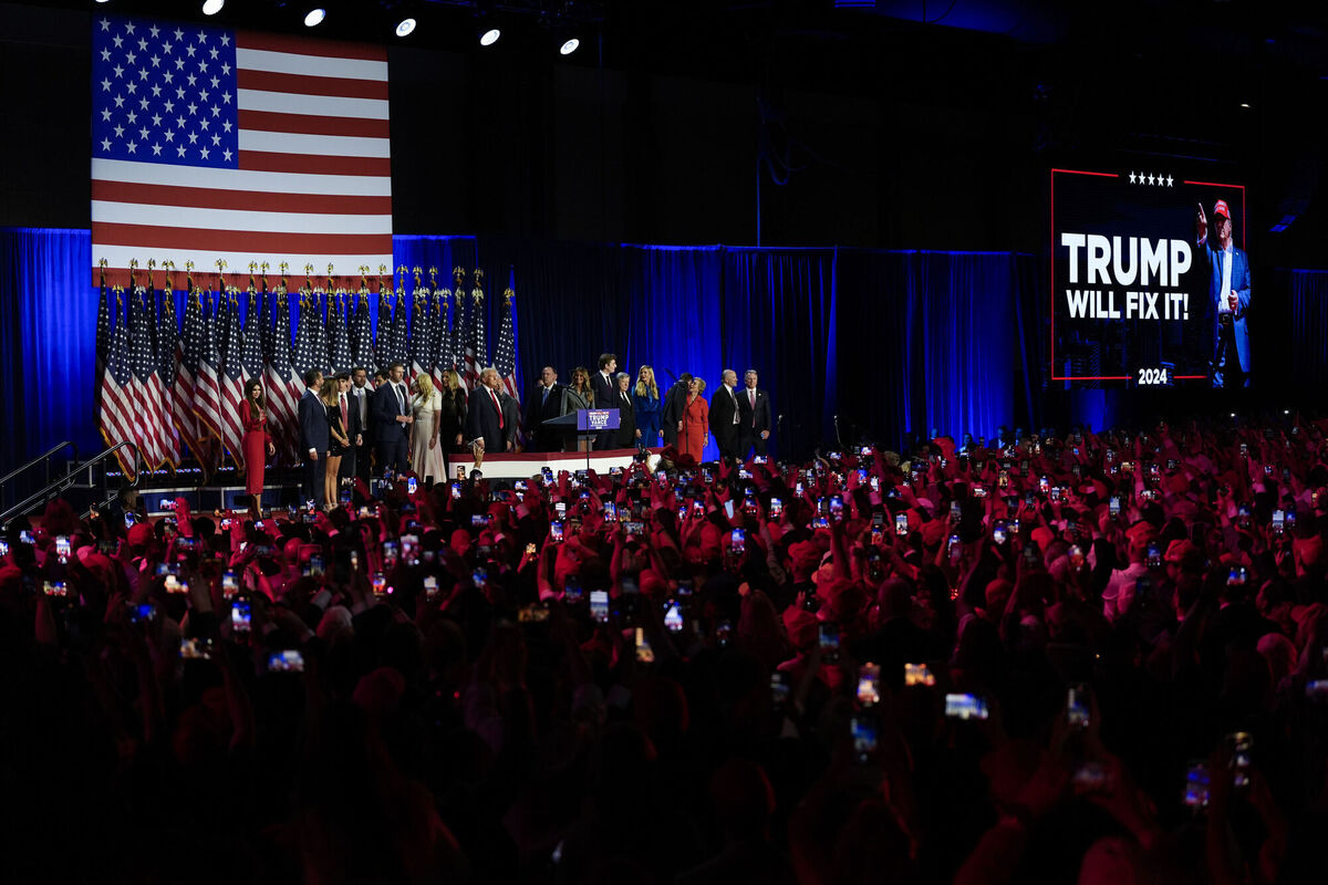Republican presidential nominee former President Donald Trump speaks at an election night watch party on Wednesday in West Palm Beach, Fla. Picture: AP Photo/Julia Demaree Nikhinson)