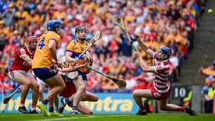 <p>Tony Kelly of Clare scores his side's third goal during the All-Ireland SHC final against Cork at Croke Park in Dublin. Photo by Seb Daly/Sportsfile</p>