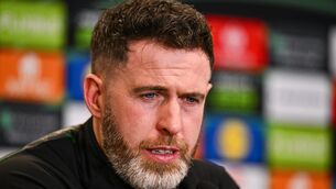 <p>Manager Stephen Bradley speaks to the media during a Shamrock Rovers press conference at Tallaght Stadium in Dublin.</p>
