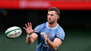 <p>HANDS ON LEADER: Caelan Doris during Ireland's captain's run at the Aviva Stadium on Thursday. </p>