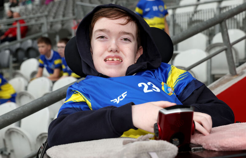 Aaron Delaney, Leamlara team member, shouts on his team during the Allianz Sciath na Scol DF6 Football Final.