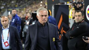 <p>Fenerbahce head coach Jose Mourinho arrives to the Europa League match between Fenerbahce and Manchester United.</p>