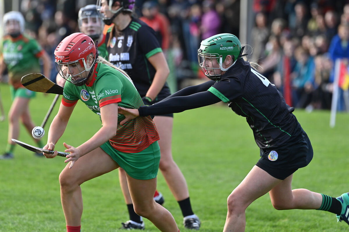 Michelle Costello, Clanmaurice looking to stop Louise O'Neill, Ballinora in the AIB Munster Club Championship Intermediate final at Littleton, Co Tipperary. Picture Dan Linehan Michelle Costello, Clanmaurice looking to stop Louise O'Neill, Ballinora in the AIB Munster Club Championship Intermediate final at Littleton, Co Tipperary. Picture Dan Linehan