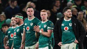 <p>NOVEMBER PAIN: Ireland players, from left, Cian Healy, Rob Herring, James Ryan, Ciarán Frawley and Joe McCarthy dejected after their side's defeat in the Autumn Nations Series match between Ireland and New Zealand at the Aviva Stadium in Dublin. Pic:  Brendan Moran/Sportsfile</p>