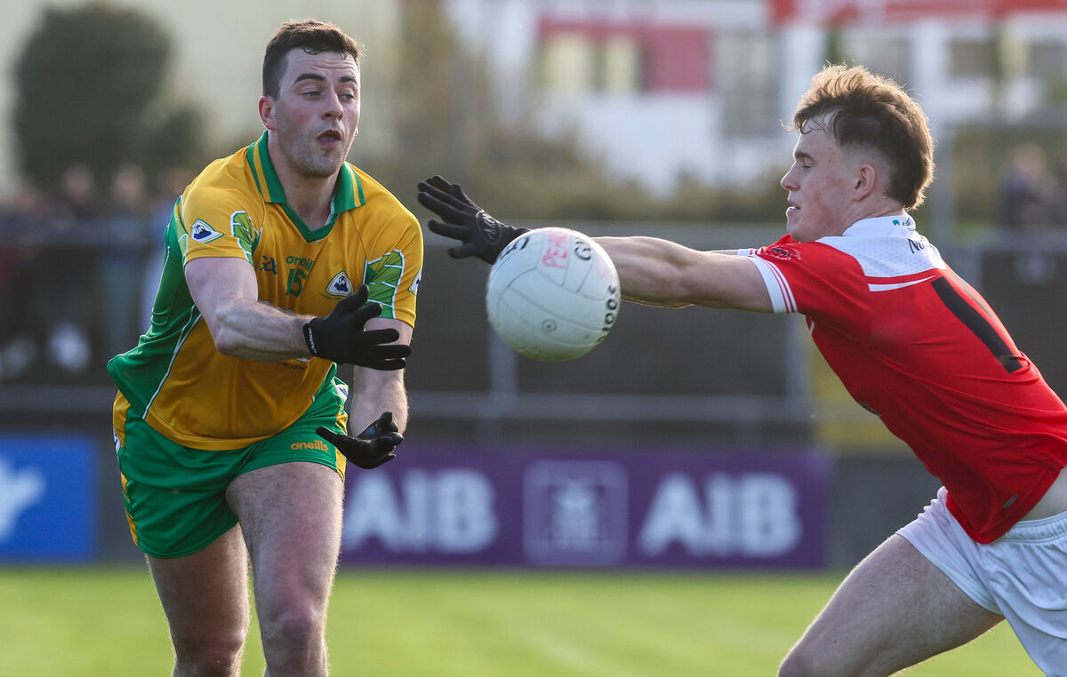 Corofin’s Dylan Canney and Conor Harley of Padraig Pearses. Pic: ©INPHO/Lorraine O’Sullivan