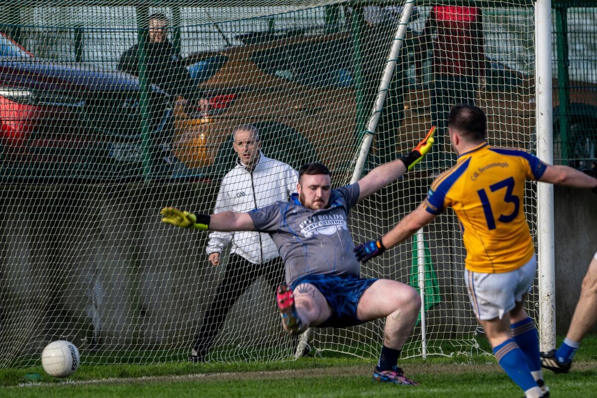 Kilshannig’s Diarmuid O’Sullivan sinks one in the net during the AIB Munster GAA Intermediate Club Championship Quarter Final Clash against Rathkeale, Limerick. Picture Chani Anderson