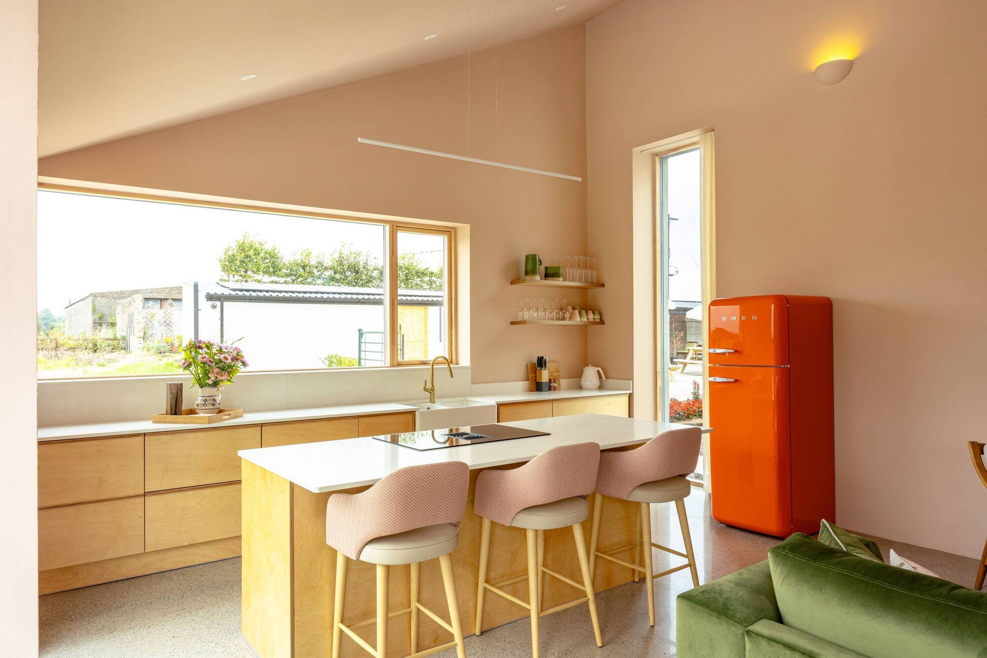 The owner's accommodation features a handmade birch ply kitchen.
